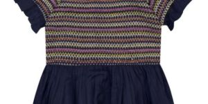 Girls Blue Short Sleeve Smocked Top