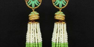 Parrot Green Color Glass Stone Mint Polki Meena Earrings