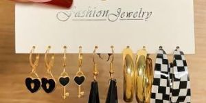 Black Heart Key Gold Plated Western Earrings