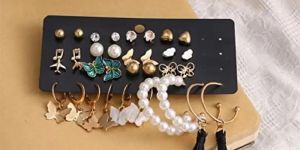 Combo of 17 Pair Gold Plated Pearl and Stone Studded Earrings