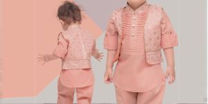 MM765 Peach Boys Kurta & Nehru Jacket Set