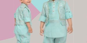 MM765 Turquoise Boys Kurta & Nehru Jacket Set