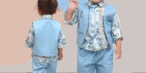 MM774 Sky Blue Boys Pant Shirt Jacket Bow Tie Set