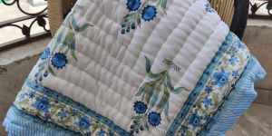 Hand Stitched Blue And Green Floral Quilt