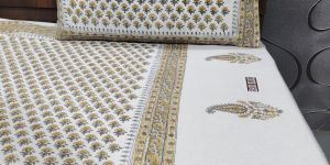 Yellow Hand Block Print Bed Sheet