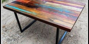 Iron Table with Wooden Top