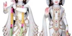 24 Inch White Marble Radha Krishna Statue