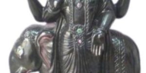 Black Marble Shani Dev Statue with Elephant