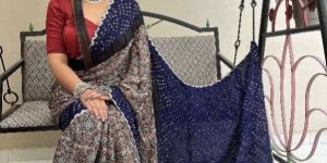 Printed Ajrakh Bandhani Saree