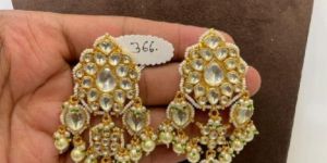 MJ-E-366 White Moti Yellow Earrings