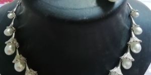 American Diamond Pearl Necklace Set