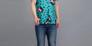 Mens Light Green Printed Shirt