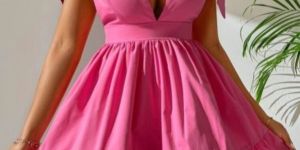 Tie Shoulder Plunging Neck Ruffle Hem Dress