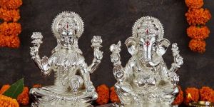 Silver Laxmi Ganesha Statue
