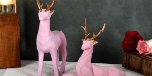 Pink Deer Statue Set
