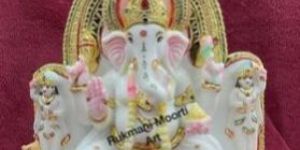 Gold Painted Marble Ganesh Statue