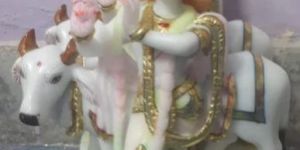 Marble Krishna with Cow Statue