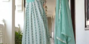 Kulsaj Women Rayon Procion Print Light Blue Kurti Set