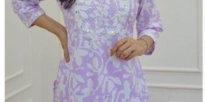 Lilac Embroidered Cotton Kurta with Pant
