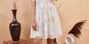 White Butti Block Printed Mini Dress