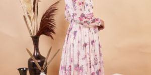 White Handwork Belted Gown