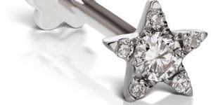 Star Diamond Threaded Nose Stud And Earrings 14K Gold