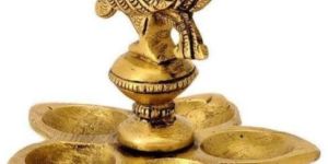 3 Feet Five-Wick Peacock Brass Oil Lamp