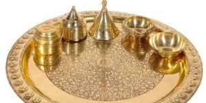 Handmade Brass Puja Thali with Flower Embossed Design