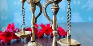 Peacock Brass Small Hanging Diya Set