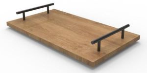 Wooden Serving Tray with Metal Handle