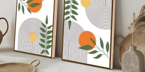 Boho Line Wood Print Wall Art Set of 2
