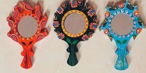 Wooden Painted Hand Mirror