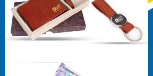 Promotional 2 in 1 Gift Combo Leather Wallet and Keychain
