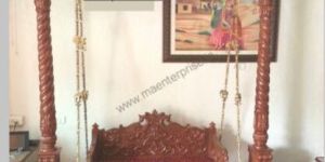 Traditional Indian Wooden Swing Jhula with Peacock Design