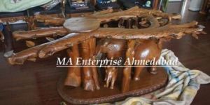 Wooden Dining Table with Glass Top