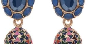 Rose Gold Finish Meenakari Jhumka Earrings