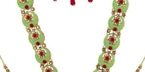 CNB29589 Gold Finish Meenakari Bridal Necklace Set
