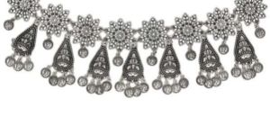 CNB31402 Silver Finish Oxidised Choker Necklace Set
