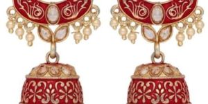 Gold Finish Meenakari Jhumka Earrings