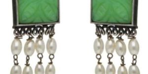 Mint Color Oxidised Long Earrings