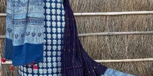Ajrakh Printed Blue Unstitched Suit