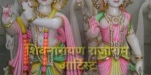 Painted Marble Radha Krishna Statue