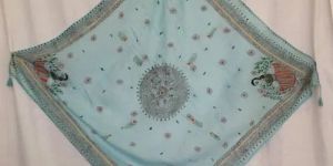 Pastel Blue Tussar Silk Madhubani Saree