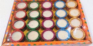 ECD-89 20 PCS GLITTER DIYA SET WITH WAX