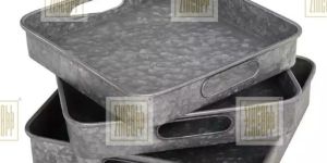 Kitchen Ware Counter Top Galvanized Serving Tray Set of 2