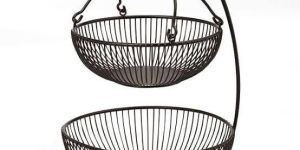 Iron 2 Tier Bowl Basket with Stand