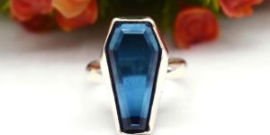 925 Sterling Silver London Blue Quartz Coffin Handmade Ring