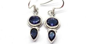 Natural Iolite Gemstone 925 Sterling Silver Handmade Birthstone Earrings