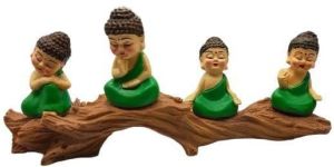 4 Green Little Monk on Wooden Platform