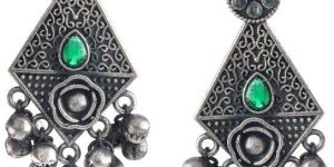 KDJ-090 Brass Dangler Oxidised Ghungroo Earrings